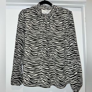 Long sleeve high neck zebra print blouse